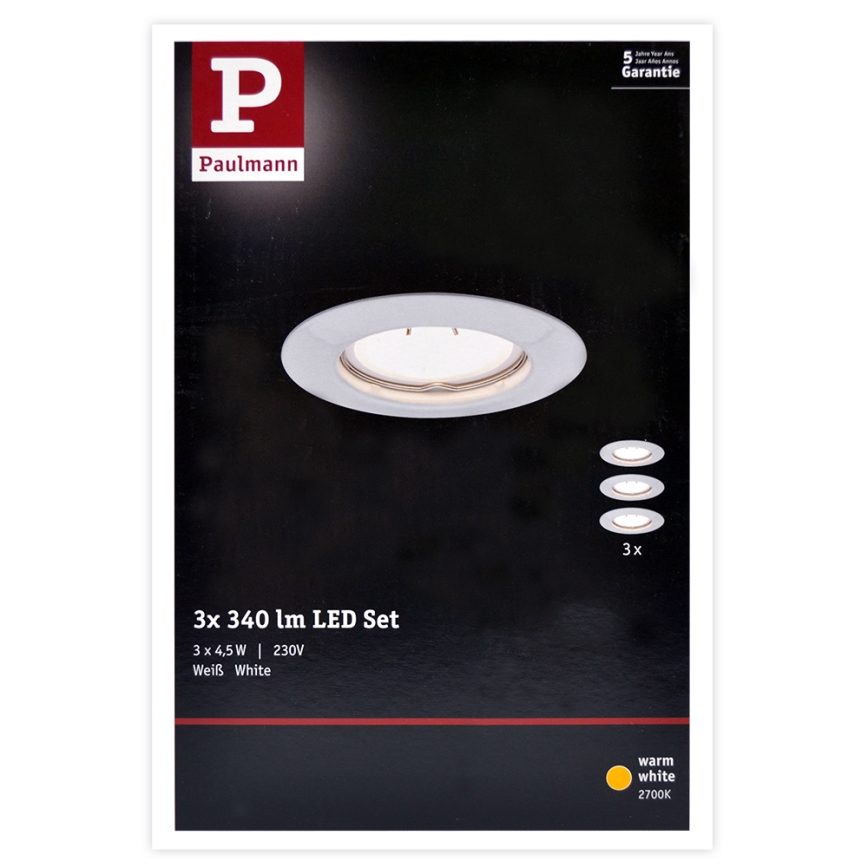 Paulmann 93655 - CONJUNTO 3xLED-GU10/4,5W Iluminação embutida 230V