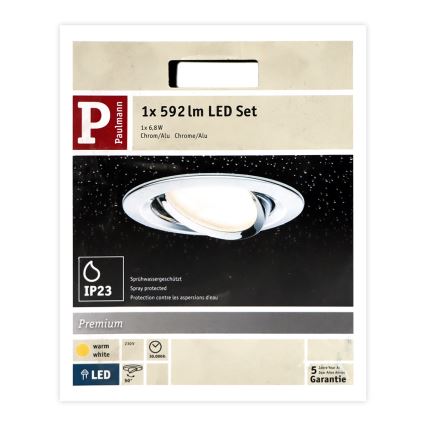 Paulmann 93867 - 1xLED/6,8W IP23 Iluminação embutida de casa de banho COIN 230V