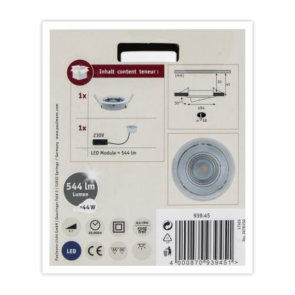 Paulmann 93945 - LED/6,8W IP23 Iluminação embutida de casa de banho com regulação COIN 230V