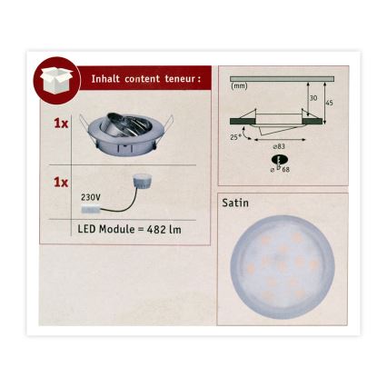 Paulmann 93963 - LED/7W IP23 Iluminação de teto de casa de banho com regulação COIN 230V