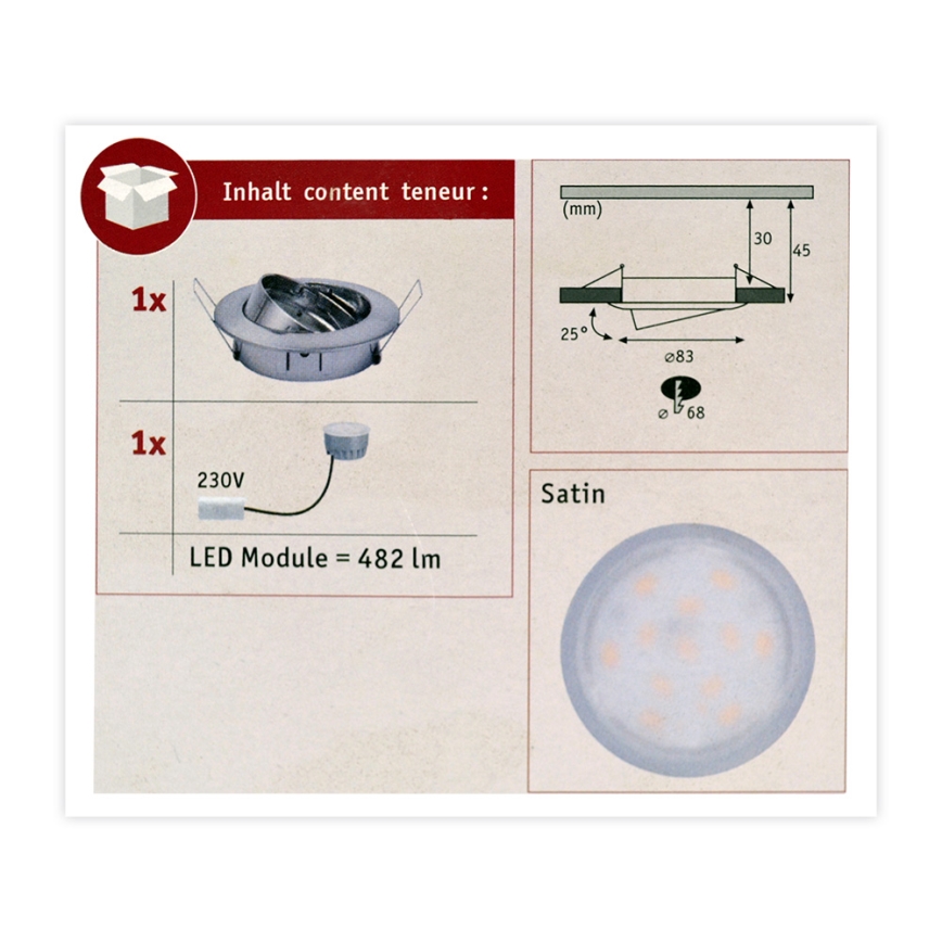 Paulmann 93963 - LED/7W IP23 Iluminação de teto de casa de banho com regulação COIN 230V