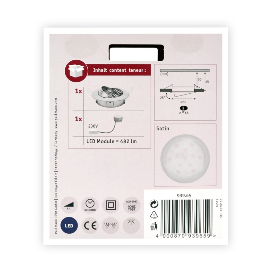 Paulmann 93965 - LED/7W Iluminação de casa de banho com regulação COIN 230V