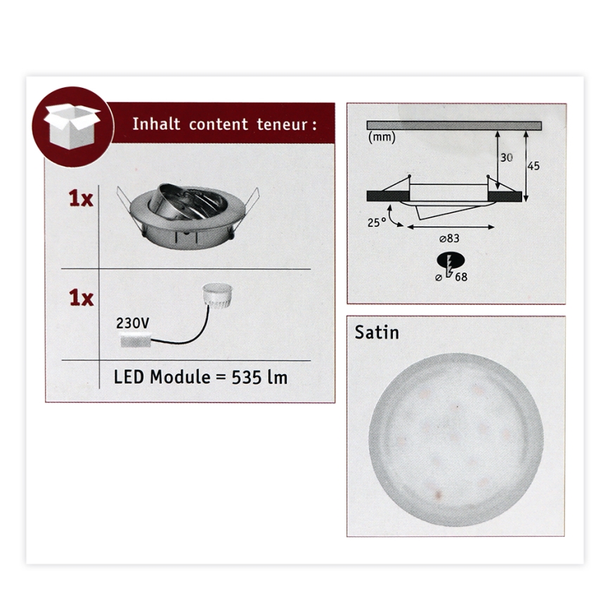 Paulmann 93979 - LED/6,8W IP23 Foco de encastrar de casa de banho COIN 230V