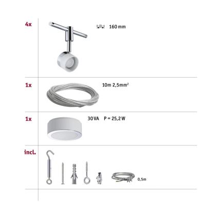 Paulmann 94080 - CONJUNTO 4xLED/4,8W Foco para sistema de carril STAGE 230V cromado brilhante