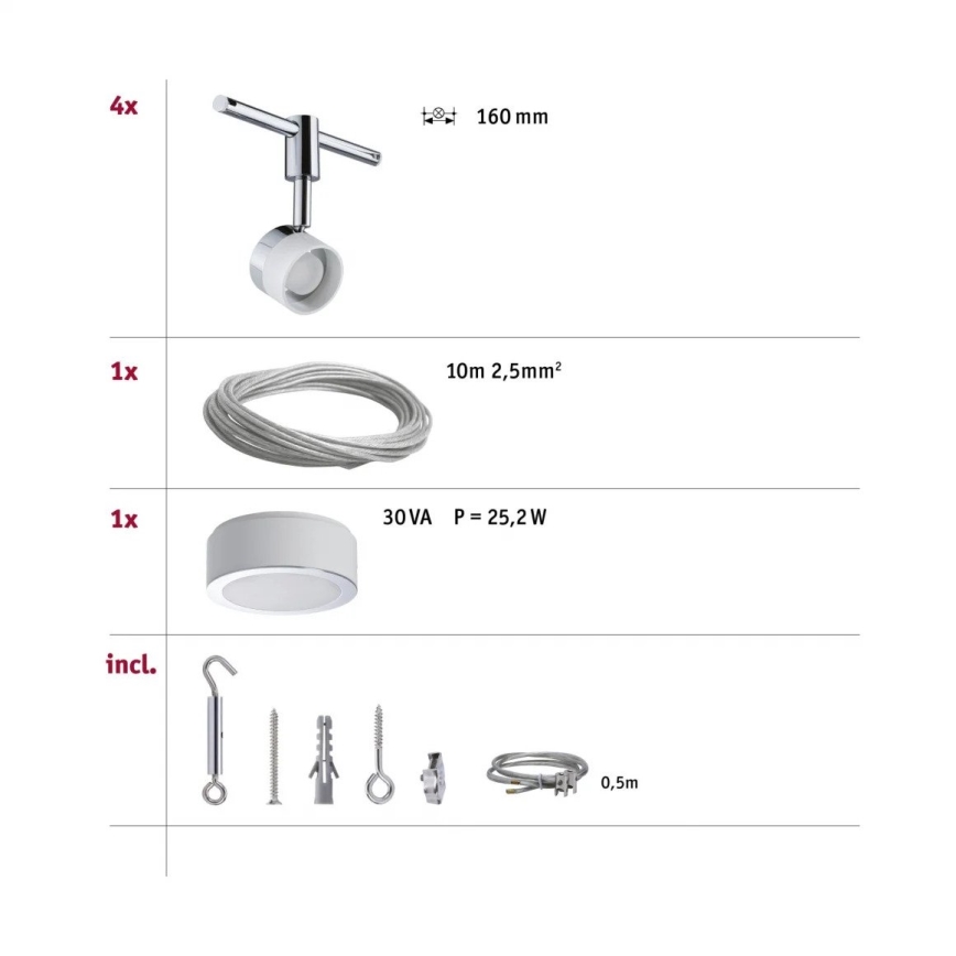 Paulmann 94080 - CONJUNTO 4xLED/4,8W Foco para sistema de carril STAGE 230V cromado brilhante
