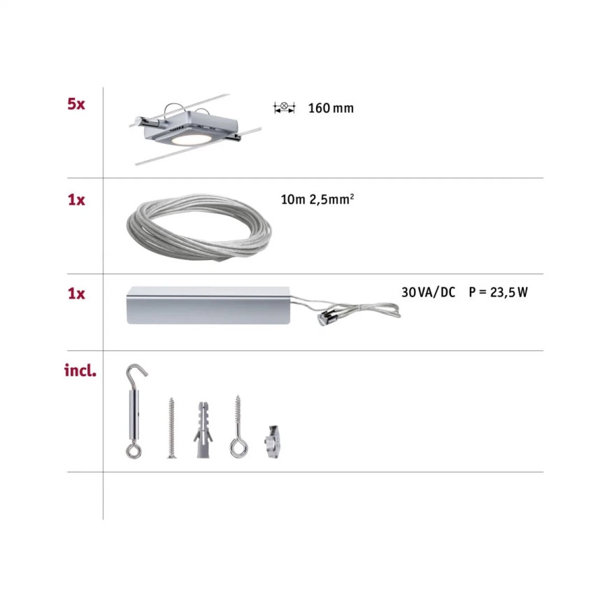 Paulmann 94108 - CONJUNTO 5xLED/4,3W Foco para sistema de carril MAC 230V cromado mate