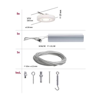Paulmann 94109 - CONJUNTO 5xLED/4,3W Focos para um sistema de cordas MAC 230V