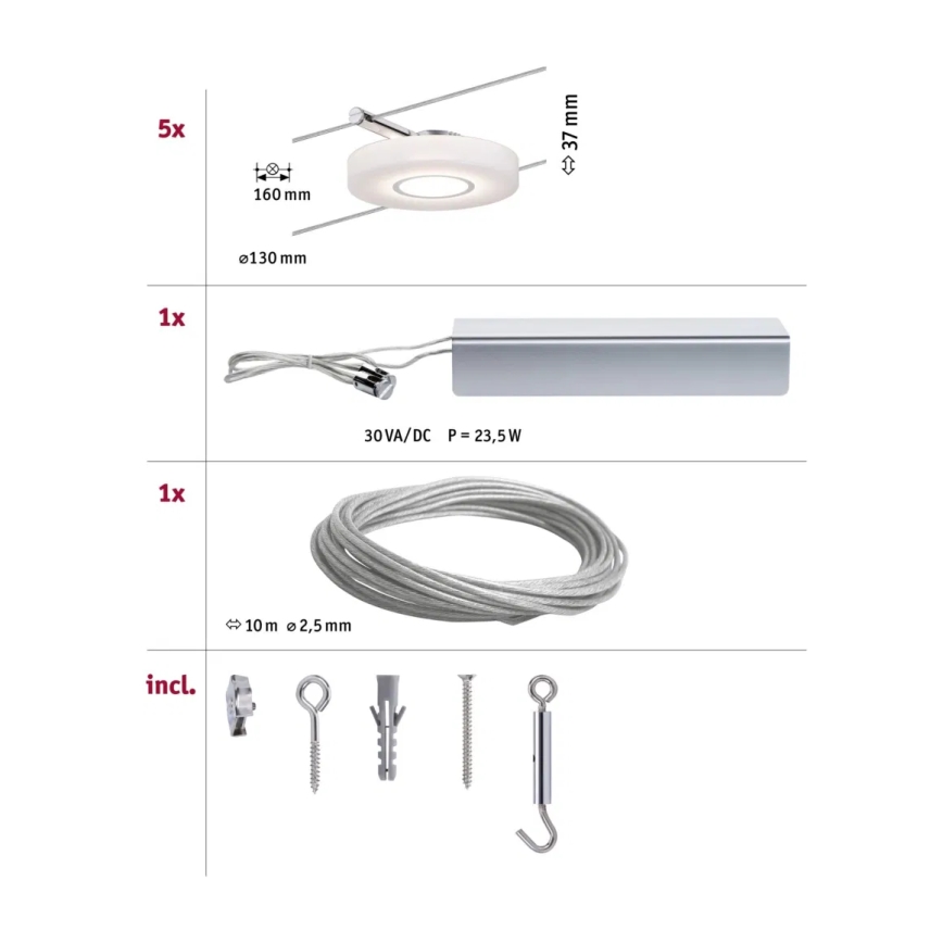 Paulmann 94109 - CONJUNTO 5xLED/4,3W Focos para um sistema de cordas MAC 230V