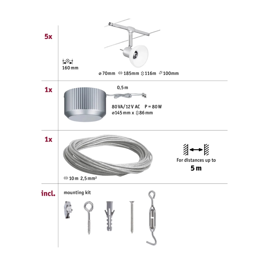 Paulmann 94136 - CONJUNTO 5xGU5,3/10W Foco para sistema de carril SHEELA 230V cromado brilhante