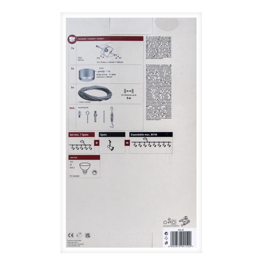 Paulmann 94152 - CONJUNTO 7xGU5,3/10W Foco para um sistema de cordas MAC 230V cromado mate