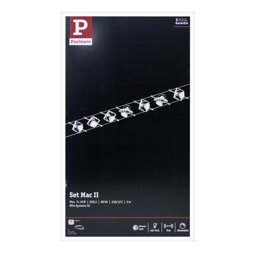 Paulmann 94152 - CONJUNTO 7xGU5,3/10W Foco para sistema de cable MAC 230V cromo mate