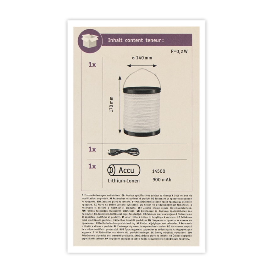 Paulmann 94169 - LED/0,2W IP44 Iluminação decorativa exterior MOBILE 3,7V 900 mAh