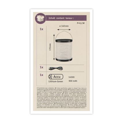 Paulmann 94169 - LED/0,2W IP44 Iluminação exterior decorativa MOBILE 3,7V