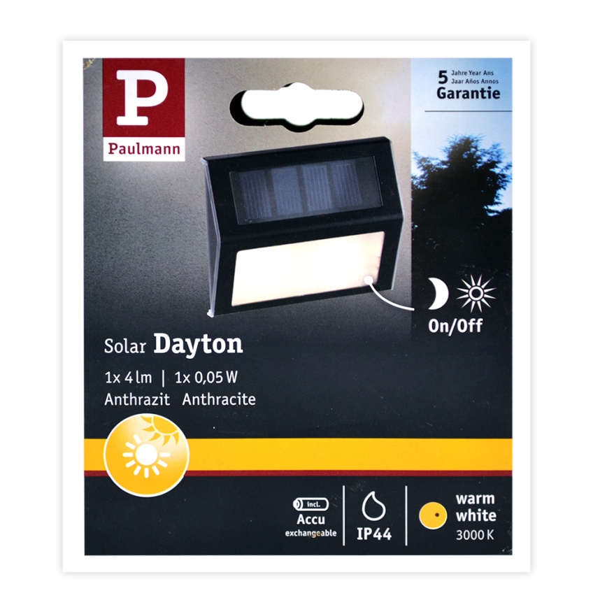 Paulmann 94234- LED/0,05W IP44 Iluminação solar exterior com sensor DAYTON 1,5V