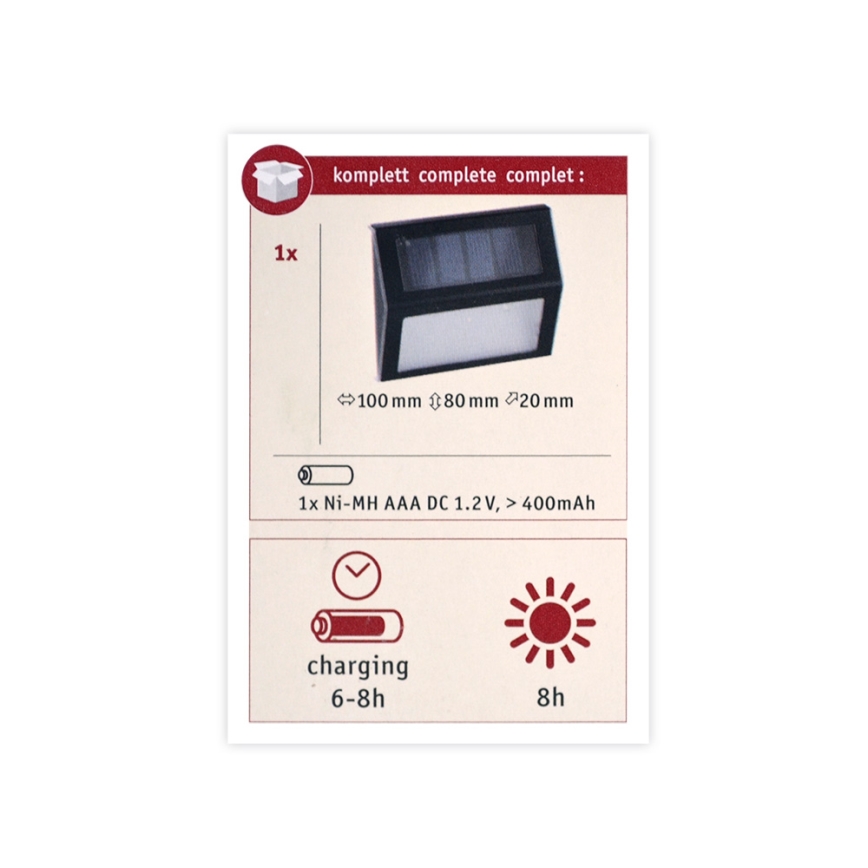 Paulmann 94234- LED/0,05W IP44 Iluminação solar exterior com sensor DAYTON 1,5V