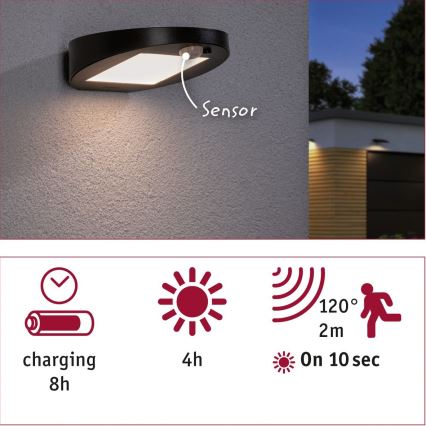 Paulmann 94246 - LED/1,2W IP44 Iluminação solar exterior com sensor RYSE 3,7V