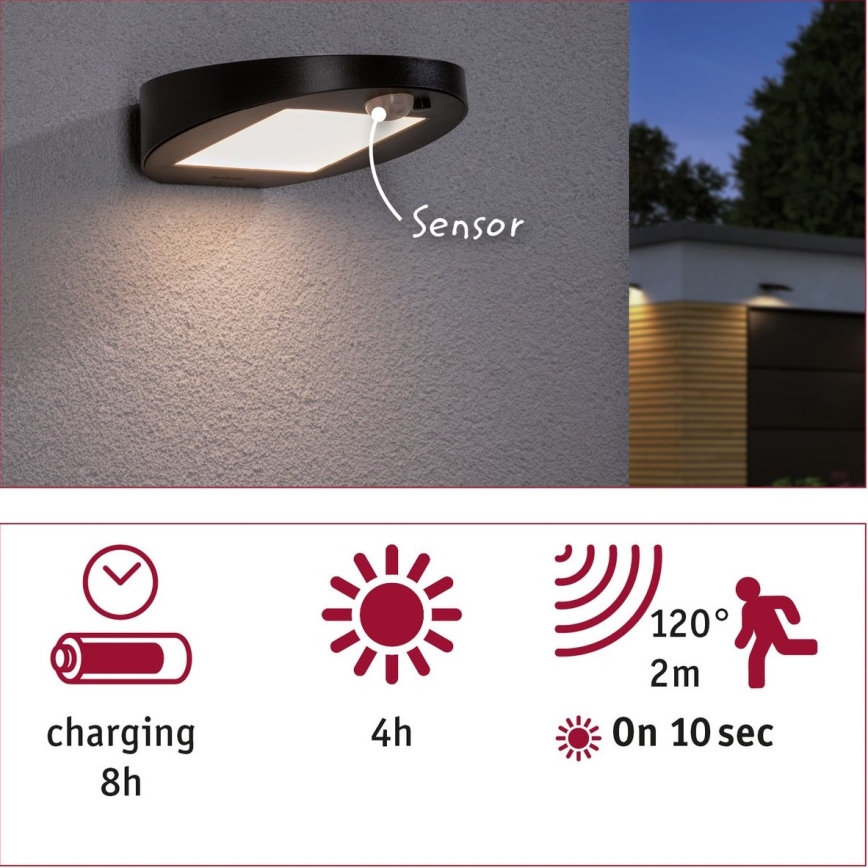 Paulmann 94246 - LED/1,2W IP44 Iluminação solar exterior com sensor RYSE 3,7V