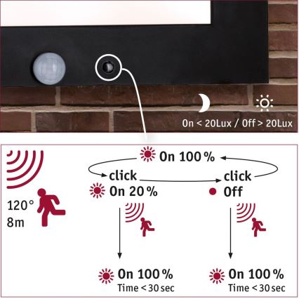 Paulmann 94257_1 - LED/19W IP44 Iluminação de teto exterior com sensor 230V