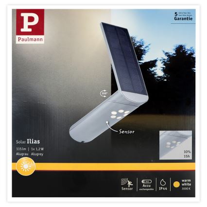 Paulmann 94261 - LED/1,2W IP44 Iluminação solar de parede com sensor ILIAS 3,7V
