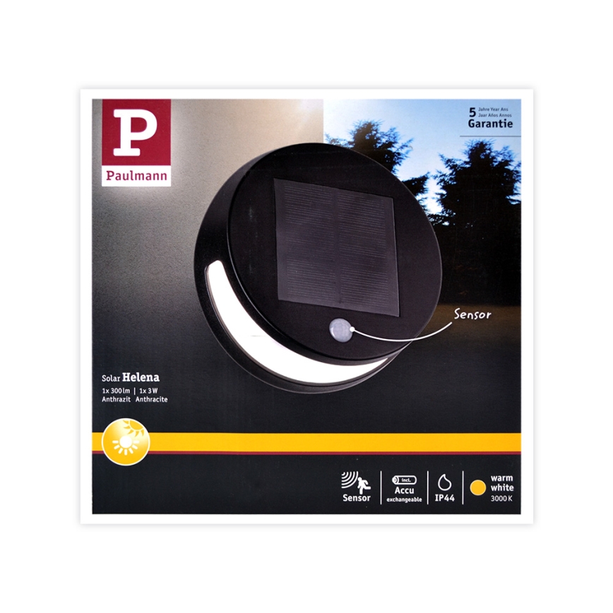 Paulmann 94265 - LED/3W IP44 Iluminação solar de exterior com sensor HELENA 3,7V