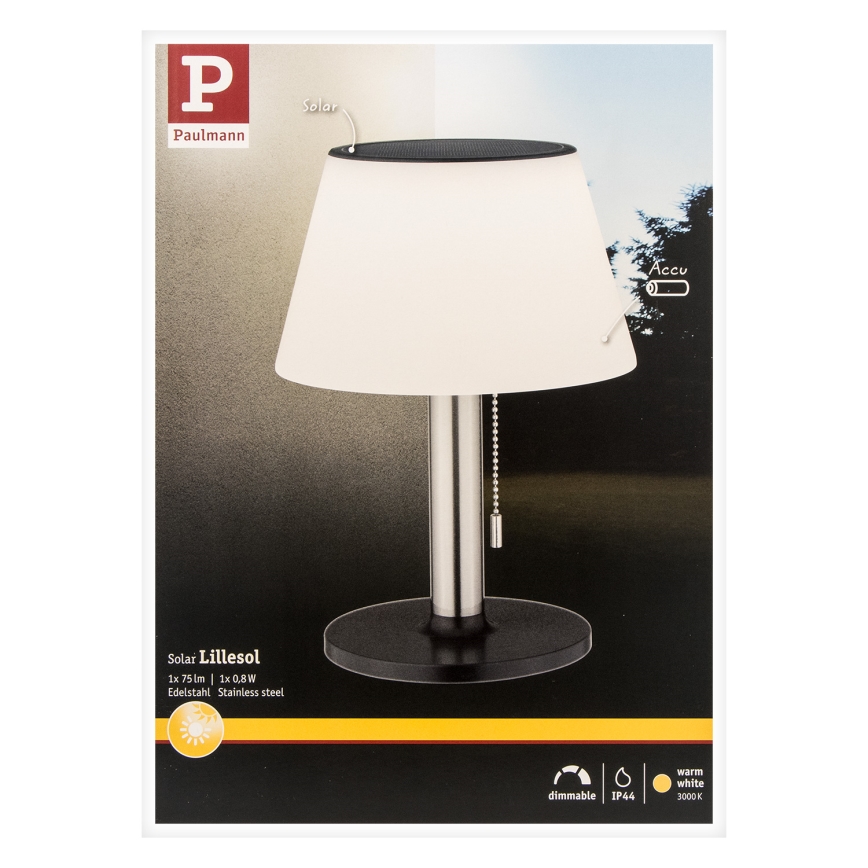 Paulmann 94309 - LED/0,8W IP44 Candeeiro solar com regulação LILLESOL 3,7V