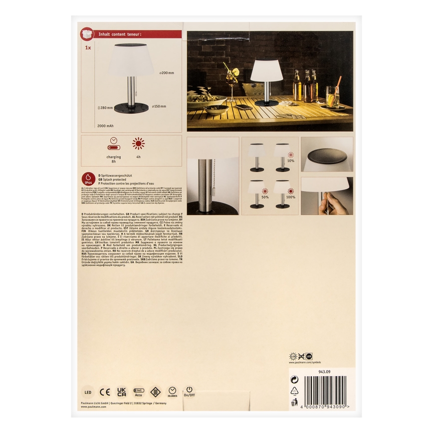 Paulmann 94309 - LED/0,8W IP44 Candeeiro solar com regulação LILLESOL 3,7V