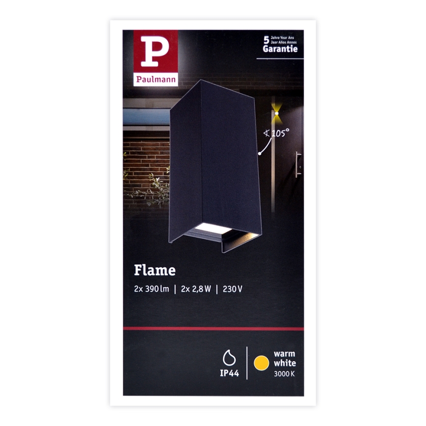 Paulmann 94326 - 2xLED/2,8W IP44 Iluminação de parede exterior FLAME 230V