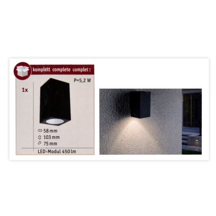 Paulmann 94327 - LED/3,8W IP44 Iluminação de parede exterior FLAME 230V antracite