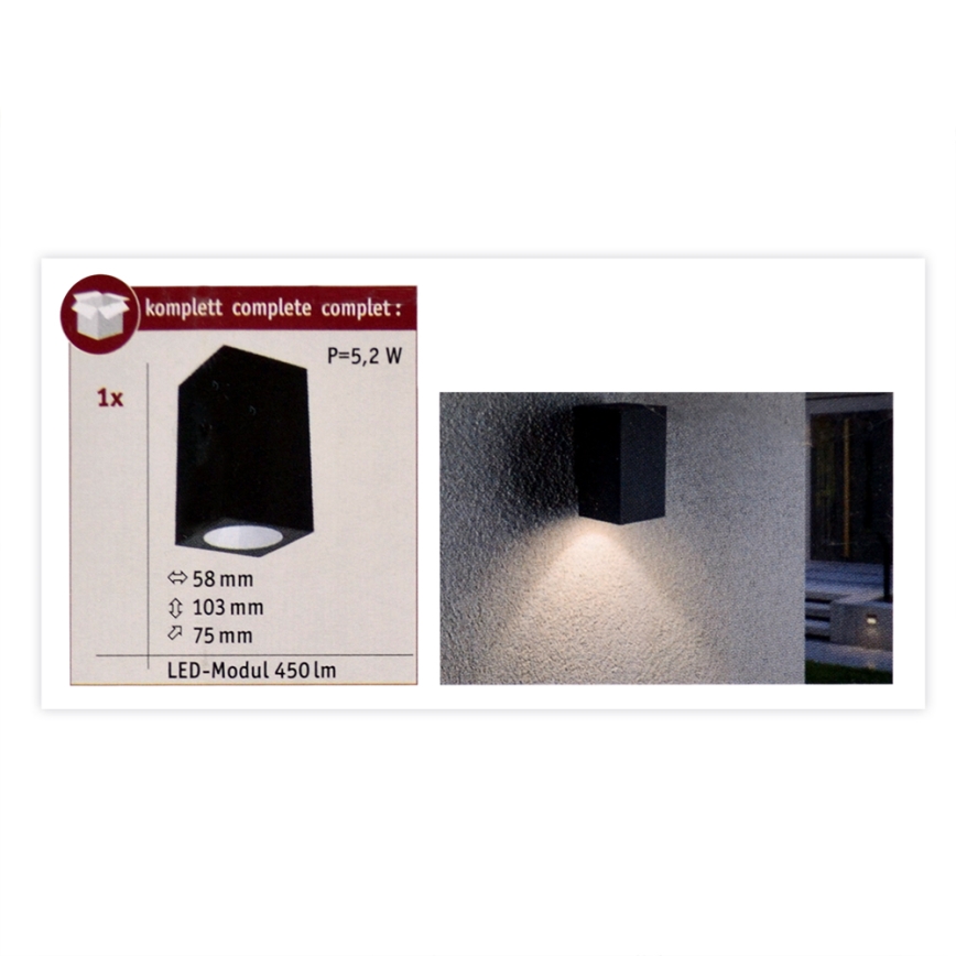 Paulmann 94327 - LED/3,8W IP44 Iluminação de parede exterior FLAME 230V antracite