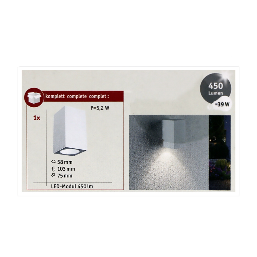 Paulmann 94329 - LED/3,8W IP44 Iluminação de parede exterior FLAME 230V branca