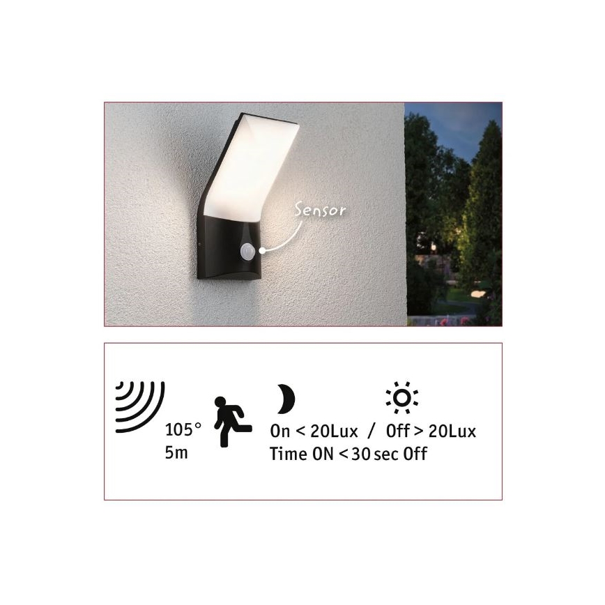 Paulmann 94402 - LED/10W IP44 Iluminação de parede exterior com sensor ADYA 230V