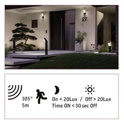 Paulmann 94403 - LED/10W IP44 Candeeiro exterior com sensor ADYA 230V