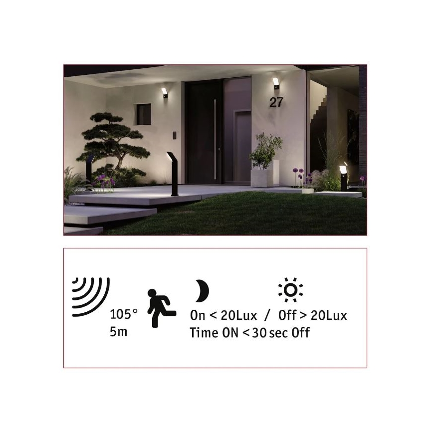 Paulmann 94403 - LED/10W IP44 Candeeiro exterior com sensor ADYA 230V