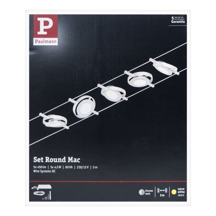 Paulmann 94414 - CONJUNTO 5xLED/4,5W Foco para um sistema de cordas ROUNDMAC 230V cromado brilhante