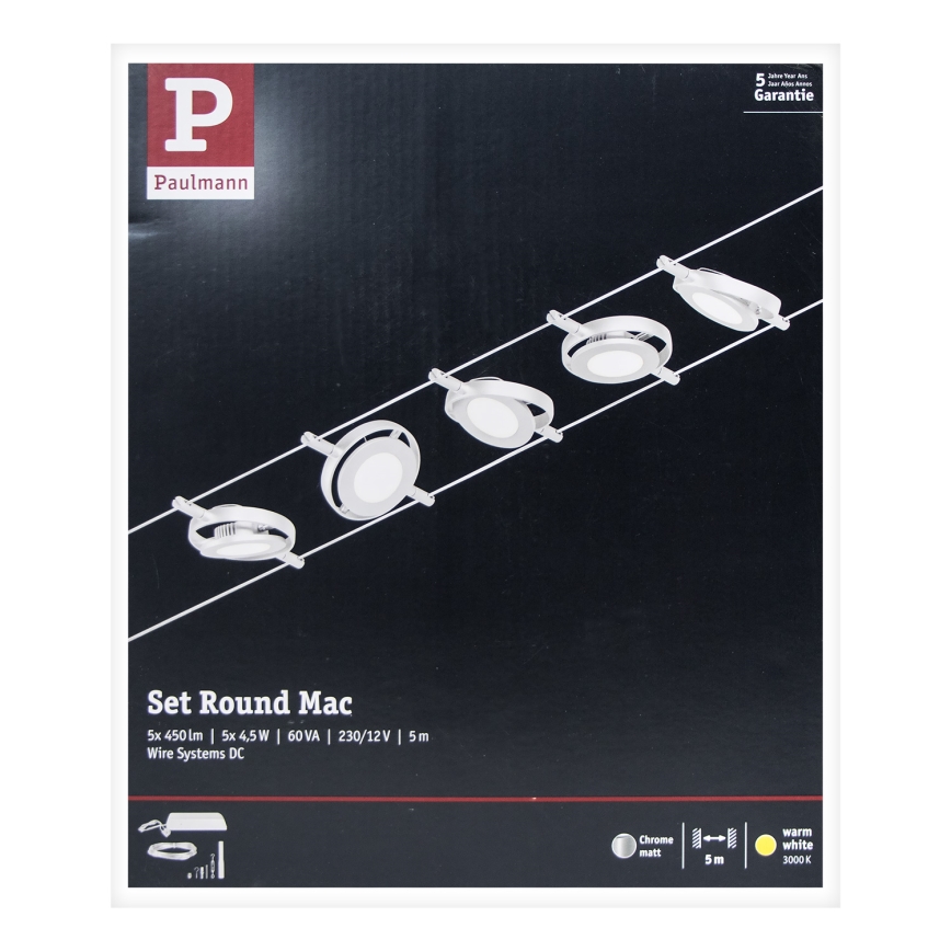 Paulmann 94414 - CONJUNTO 5xLED/4,5W Foco para um sistema de cordas ROUNDMAC 230V cromado brilhante