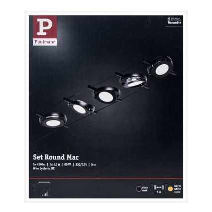 Paulmann 94418 - CONJUNTO 5xLED/4,5W Foco para um sistema de cordas ROUNDMAC 230V preto