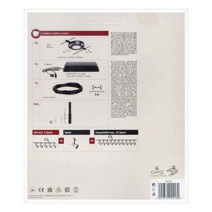 Paulmann 94418 - CONJUNTO 5xLED/4,5W Foco para um sistema de cordas ROUNDMAC 230V preto