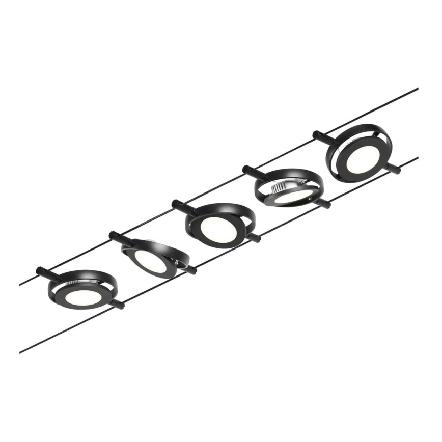 Paulmann 94418 - CONJUNTO 5xLED/4,5W Foco para sistema de cable ROUNDMAC 230V negro
