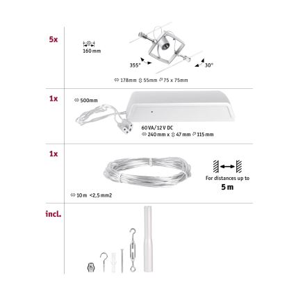 Paulmann 94430 - CONJUNTO 5xGU5,3/10W Foco para sistema de carril MAC 230V cromado mate