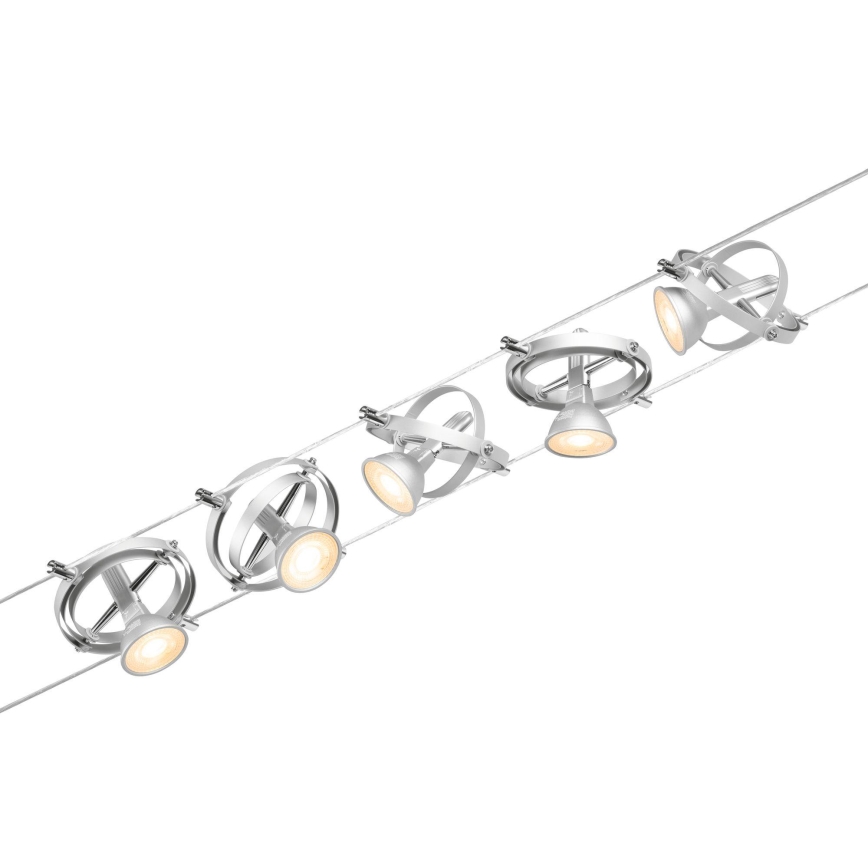 Paulmann 94436 - CONJUNTO 5xGU5,3/10W Luminária de focos para sistema de cabos CARDAN 230V cromo fosco