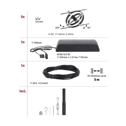 Paulmann 94440 - CONJUNTO 5xGU5,3/10W Foco para sistema de carril CARDAN 230V preto