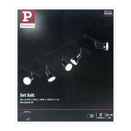 Paulmann 94446 - CONJUNTO 5xGU5,3/10W Foco para um sistema de cordas SALT 230V preto