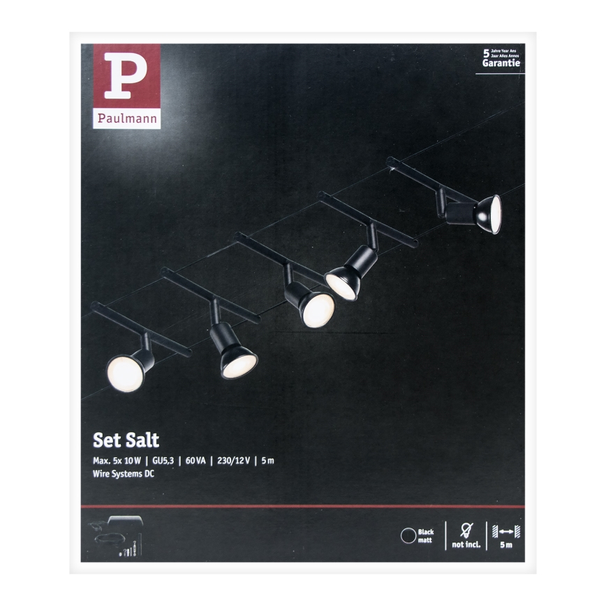 Paulmann 94446 - CONJUNTO 5xGU5,3/10W Foco para um sistema de cordas SALT 230V preto