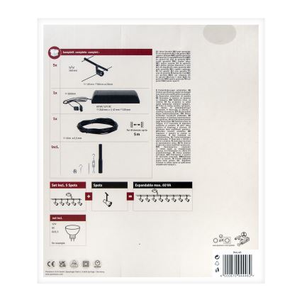 Paulmann 94446 - CONJUNTO 5xGU5,3/10W Foco para um sistema de cordas SALT 230V preto