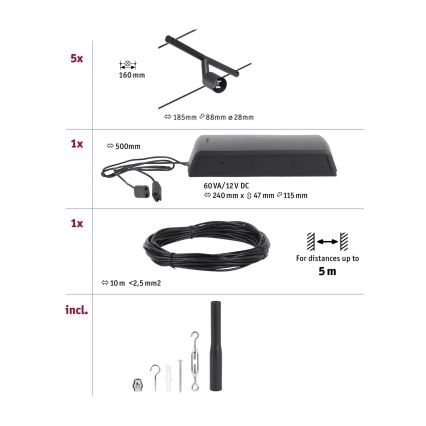 Paulmann 94446 - CONJUNTO 5xGU5,3/10W Foco para um sistema de cordas SALT 230V preto