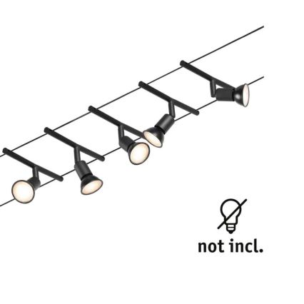 Paulmann 94446 - CONJUNTO 5xGU5,3/10W Luminária de focos para sistema de cabos SALT 230V preto
