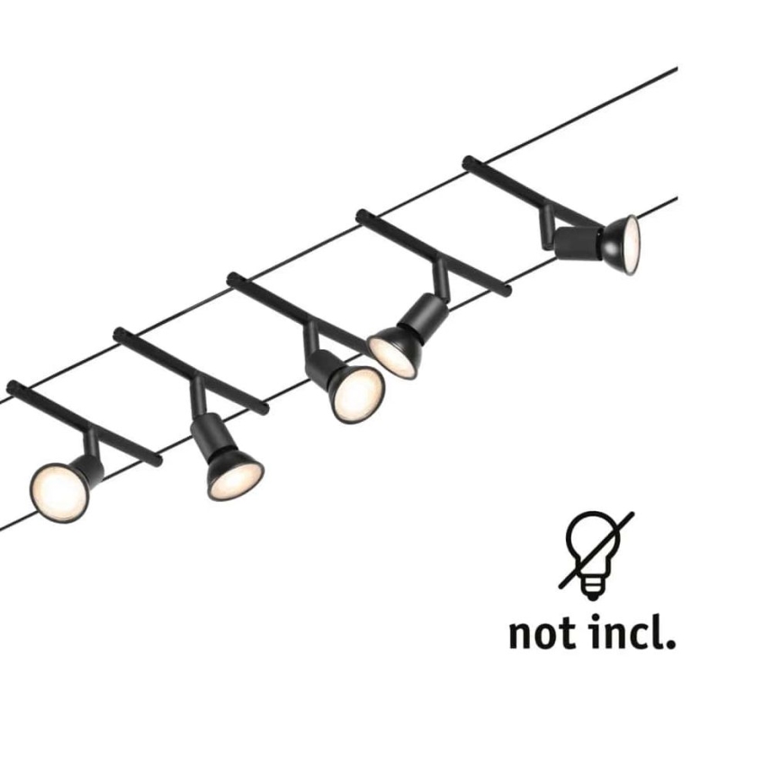 Paulmann 94446 - CONJUNTO 5xGU5,3/10W Luminária de focos para sistema de cabos SALT 230V preto