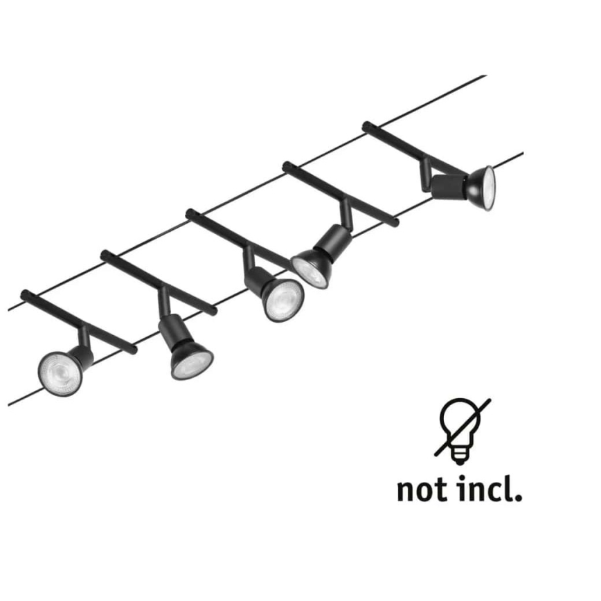 Paulmann 94446 - CONJUNTO 5xGU5,3/10W Luminária de focos para sistema de cabos SALT 230V preto