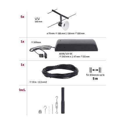 Paulmann 94450 - CONJUNTO 5xGU5,3/10W Foco para sistema de carril SHEELA 230V preto