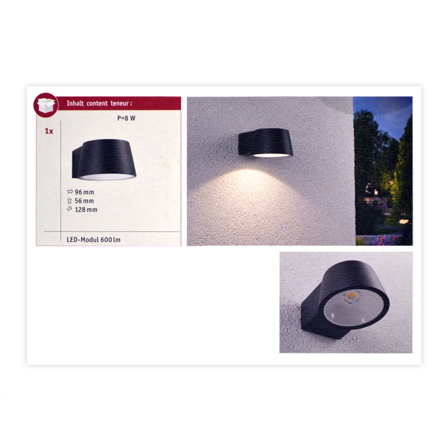 Paulmann 94452 - LED/6W IP44 Iluminação de parede exterior CAPEA 230V